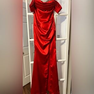 Red strapless formal dress